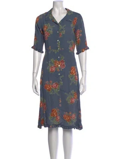 Pre-owned Christy Dawn Floral Print Midi Length Dress In Blue