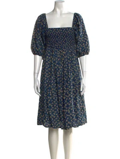 Pre-owned Christy Dawn Floral Print Midi Length Dress In Blue