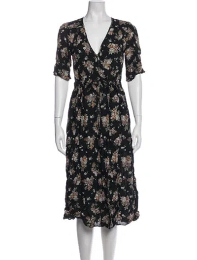 Pre-owned Christy Dawn Floral Print Midi Length Dress In Blue