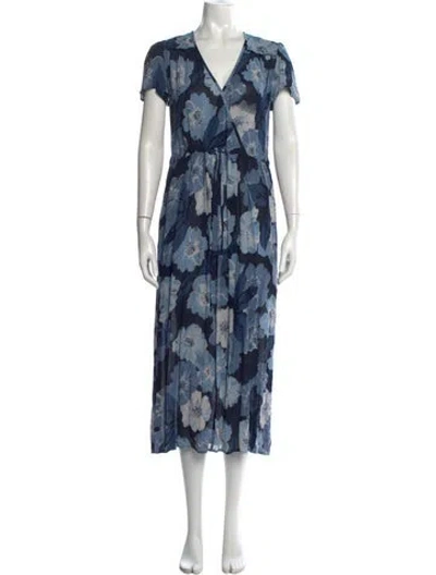 Pre-owned Christy Dawn Floral Print Midi Length Dress In Blue
