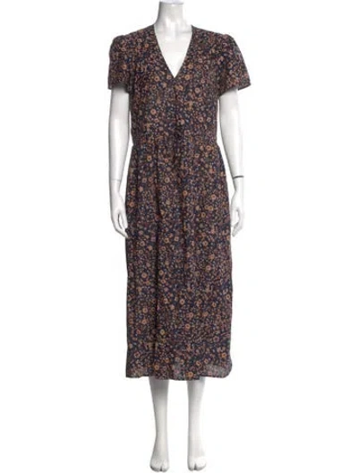 Pre-owned Christy Dawn Floral Print Midi Length Dress In Blue