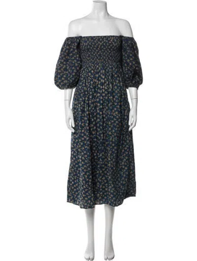 Pre-owned Christy Dawn Floral Print Midi Length Dress In Blue