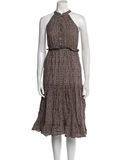 Pre-owned Christy Dawn Floral Print Midi Length Dress In Brown