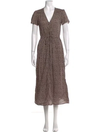 Pre-owned Christy Dawn Floral Print Midi Length Dress In Brown