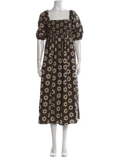 Pre-owned Christy Dawn Floral Print Midi Length Dress In Brown