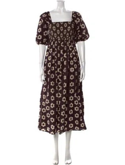 Pre-owned Christy Dawn Floral Print Midi Length Dress In Brown