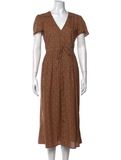 Pre-owned Christy Dawn Floral Print Midi Length Dress In Brown