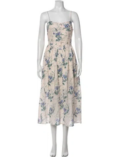 Pre-owned Christy Dawn Floral Print Midi Length Dress In Brown