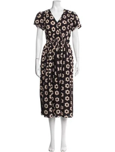 Pre-owned Christy Dawn Floral Print Midi Length Dress In Brown
