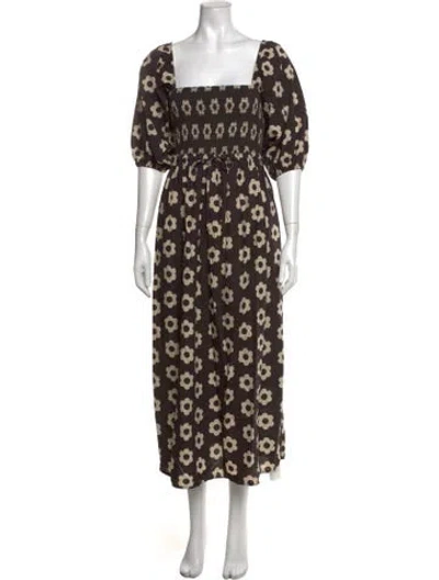 Pre-owned Christy Dawn Floral Print Midi Length Dress In Brown