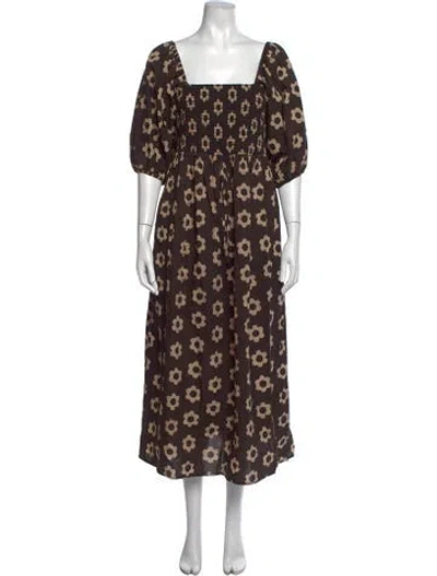 Pre-owned Christy Dawn Floral Print Midi Length Dress In Brown