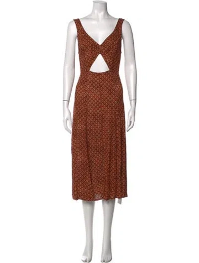 Pre-owned Christy Dawn Floral Print Midi Length Dress In Brown/orange