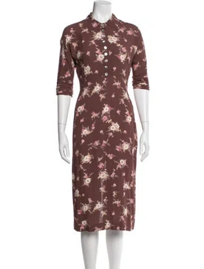 Pre-owned Christy Dawn Floral Print Midi Length Dress In Burgundy