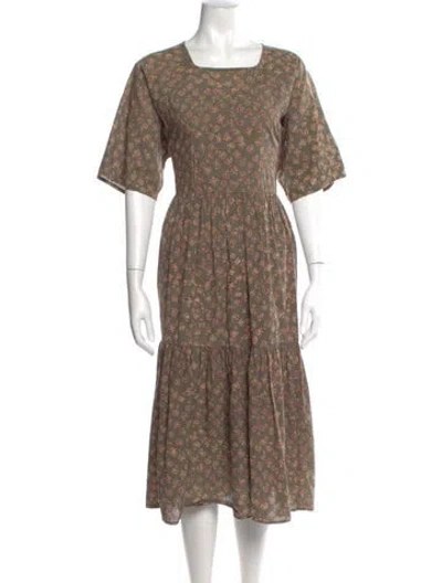Pre-owned Christy Dawn Floral Print Midi Length Dress In Gray