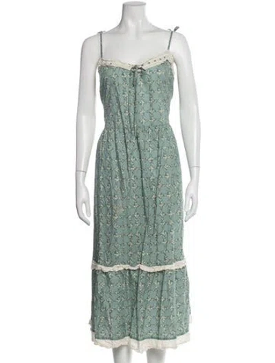 Pre-owned Christy Dawn Floral Print Midi Length Dress In Green
