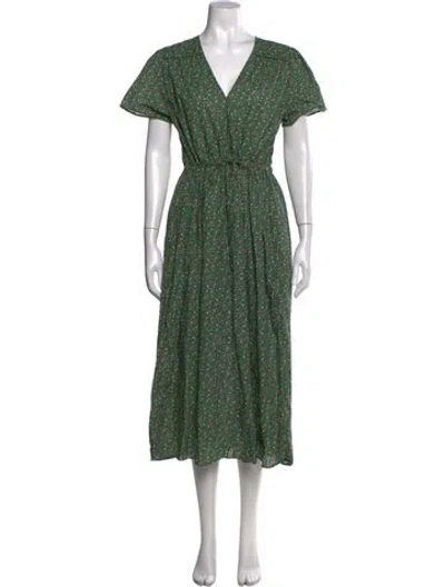 Pre-owned Christy Dawn Floral Print Midi Length Dress In Green
