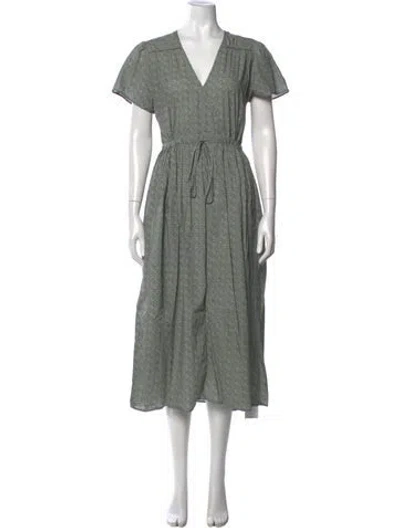 Pre-owned Christy Dawn Floral Print Midi Length Dress In Green