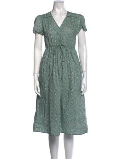 Pre-owned Christy Dawn Floral Print Midi Length Dress In Green