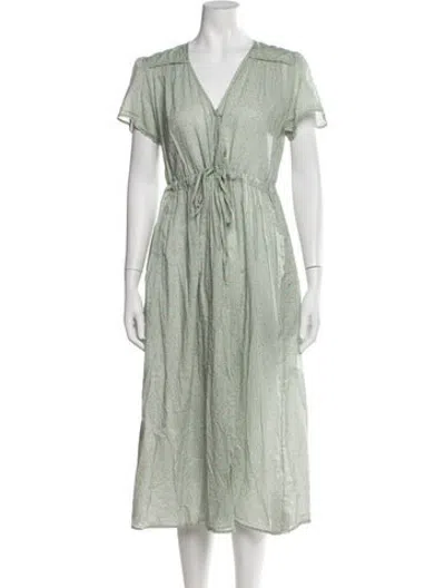Pre-owned Christy Dawn Floral Print Midi Length Dress In Green