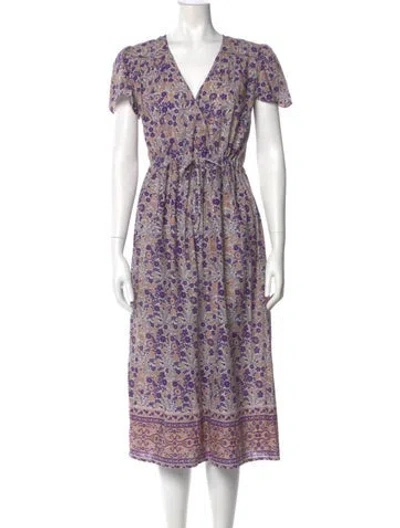 Pre-owned Christy Dawn Floral Print Midi Length Dress In Neutral