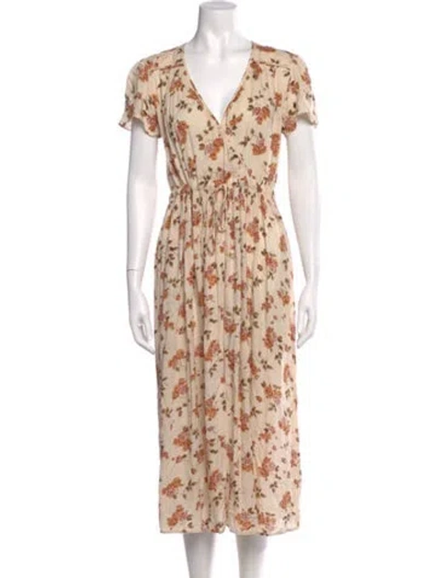 Pre-owned Christy Dawn Floral Print Midi Length Dress In Neutral