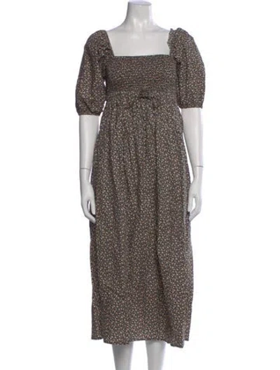 Pre-owned Christy Dawn Floral Print Midi Length Dress In Neutral