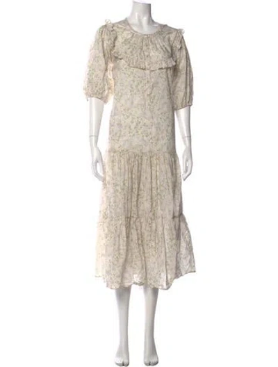 Pre-owned Christy Dawn Floral Print Midi Length Dress In Neutral