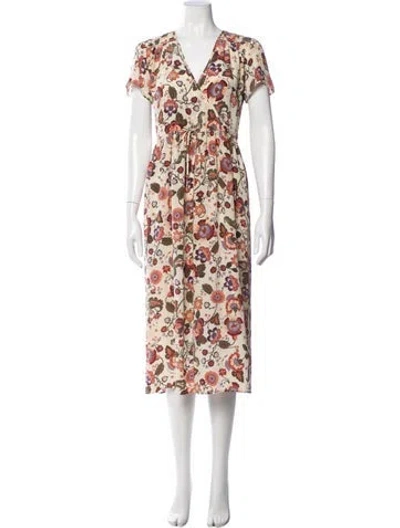 Pre-owned Christy Dawn Floral Print Midi Length Dress In Neutral
