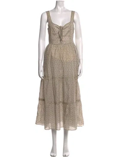 Pre-owned Christy Dawn Floral Print Midi Length Dress In Neutral