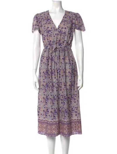 Pre-owned Christy Dawn Floral Print Midi Length Dress In Neutral