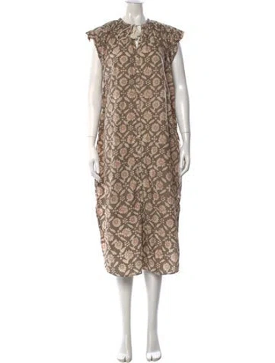 Pre-owned Christy Dawn Floral Print Midi Length Dress In Neutral