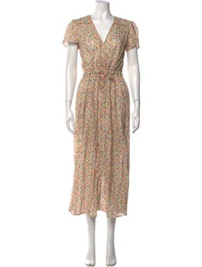 Pre-owned Christy Dawn Floral Print Midi Length Dress In Neutrals