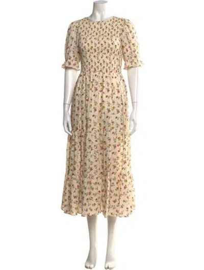 Pre-owned Christy Dawn Floral Print Midi Length Dress In Neutrals