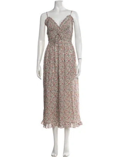 Pre-owned Christy Dawn Floral Print Midi Length Dress In Neutrals