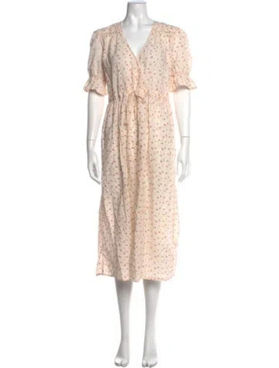 Pre-owned Christy Dawn Floral Print Midi Length Dress In Neutrals