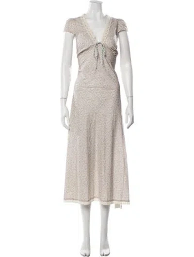 Pre-owned Christy Dawn Floral Print Midi Length Dress In Neutrals