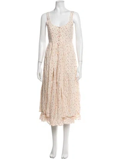 Pre-owned Christy Dawn Floral Print Midi Length Dress In Neutrals