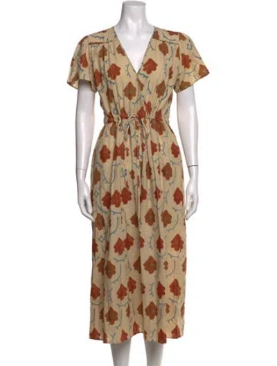 Pre-owned Christy Dawn Floral Print Midi Length Dress In Neutrals
