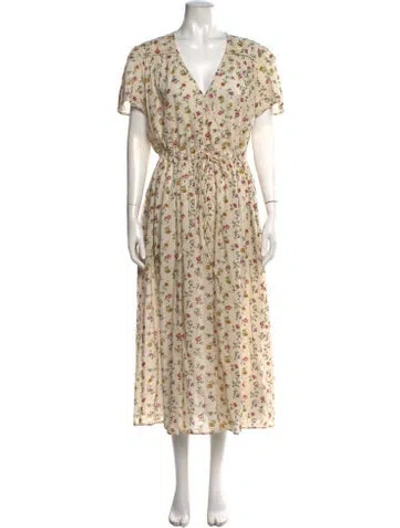 Pre-owned Christy Dawn Floral Print Midi Length Dress In Neutrals