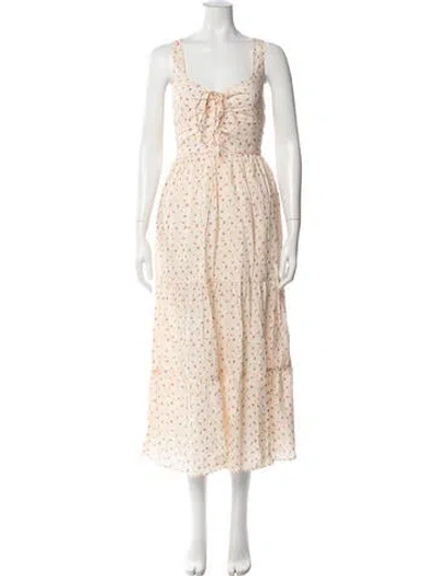 Pre-owned Christy Dawn Floral Print Midi Length Dress In Neutrals