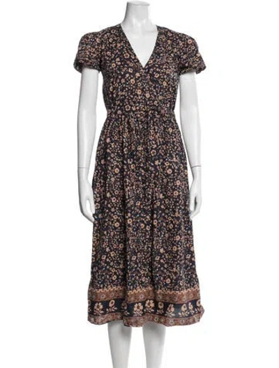 Pre-owned Christy Dawn Floral Print Midi Length Dress In Neutrals