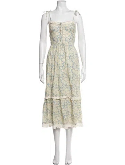 Pre-owned Christy Dawn Floral Print Midi Length Dress In Neutrals