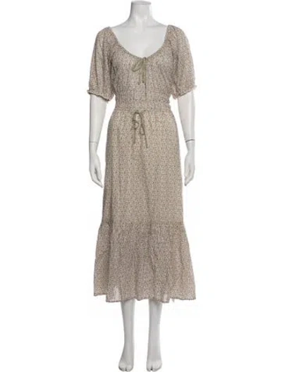 Pre-owned Christy Dawn Floral Print Midi Length Dress In Neutrals