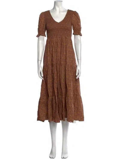 Pre-owned Christy Dawn Floral Print Midi Length Dress In Neutrals