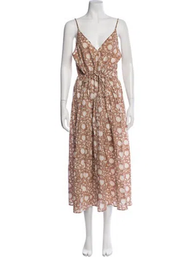 Pre-owned Christy Dawn Floral Print Midi Length Dress In Neutrals