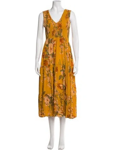 Pre-owned Christy Dawn Floral Print Midi Length Dress In Orange