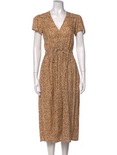 Pre-owned Christy Dawn Floral Print Midi Length Dress In Orange