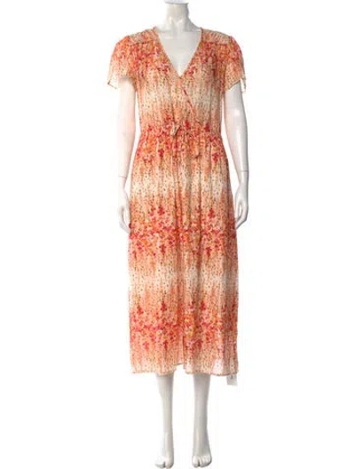Pre-owned Christy Dawn Floral Print Midi Length Dress In Orange