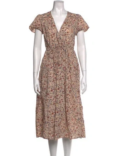 Pre-owned Christy Dawn Floral Print Midi Length Dress In Orange