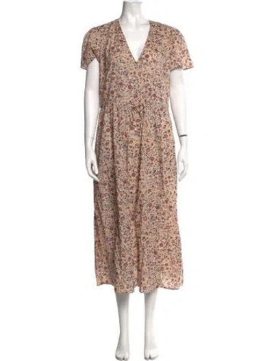 Pre-owned Christy Dawn Floral Print Midi Length Dress In Orange